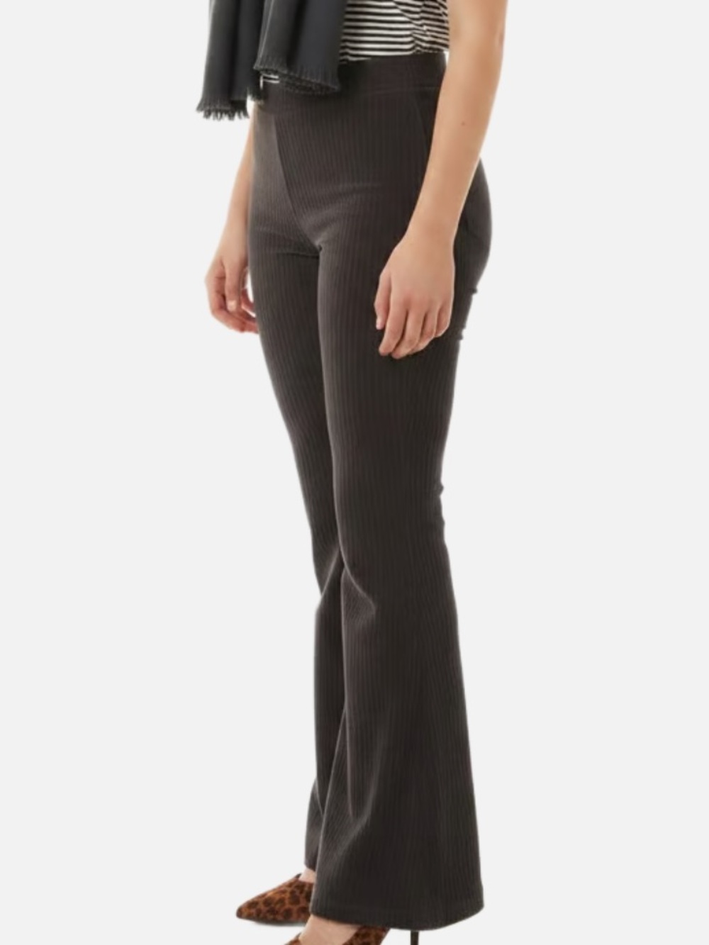 WOMEN Flared Ribbed High-Waist lounge Pants - grey